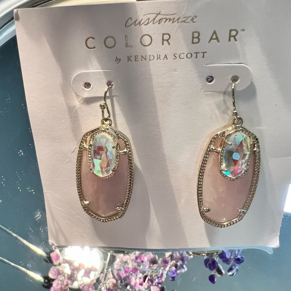 NWT Kendra Scott RARE & Retired Emmy Earrings Rose Quartz, Dichroic Yellow Gold - Picture 17 of 17